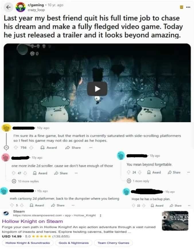 YAGOO shared some thoughts on LinkedIn following the release of Hollow Knight: Silksong:

"If you have a dream or a vision, don't give up because others tell you to. Accept all feedback,  but keep working on it, whether it's a game, a company, or any kind of  content. Any dream