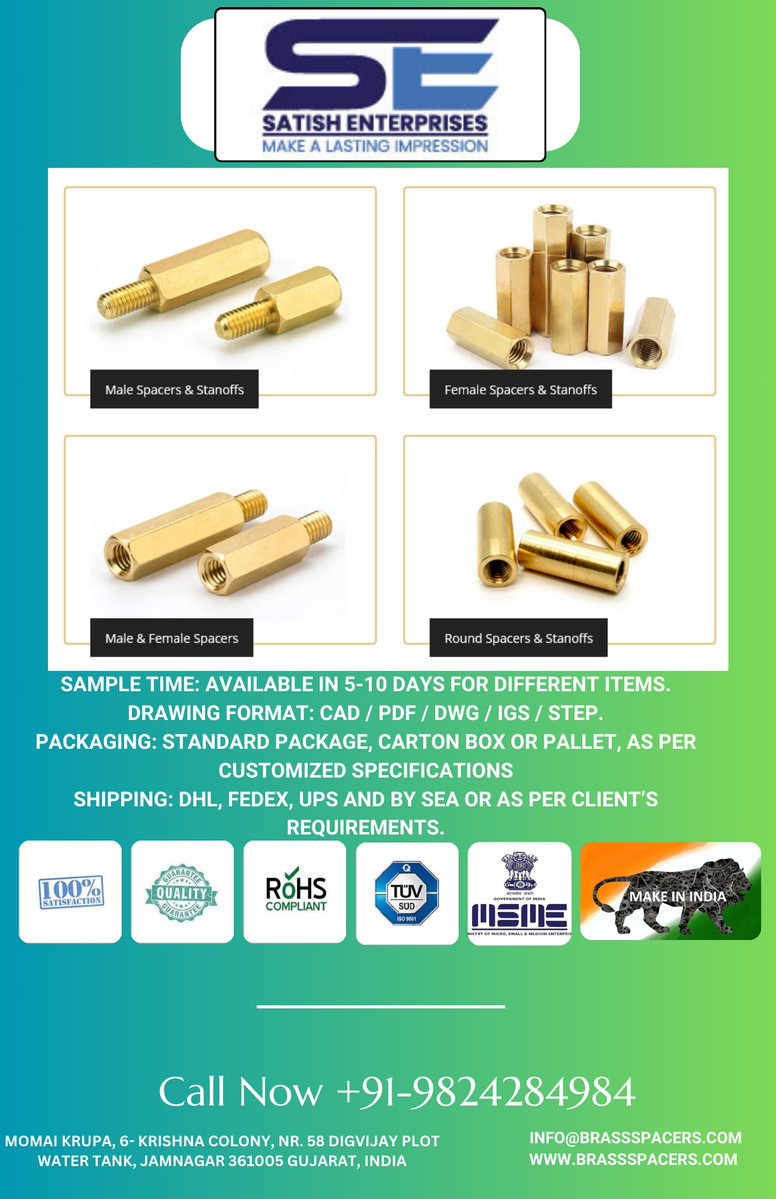 Brass Spacers (@brassspacers) on Twitter photo For Inquiries, Contact Us:
📞 +91-93750-84984 | +91-98242-84984
📧 info@brassspacers.com
🌐 brassspacers.com
#BrassSupplier #BrassAnchors #BrassFasteners #BrassSpacers #BrassNuts #BrassInserts #BrassNutsJamnagar #Brass #NutsBolts #Manufacturers #Exporters #India For Inquiries, Contact Us:
📞 +91-93750-84984 | +91-98242-84984
📧 info@brassspacers.com
🌐 brassspacers.com
#BrassSupplier #BrassAnchors #BrassFasteners #BrassSpacers #BrassNuts #BrassInserts #BrassNutsJamnagar #Brass #NutsBolts #Manufacturers #Exporters #India