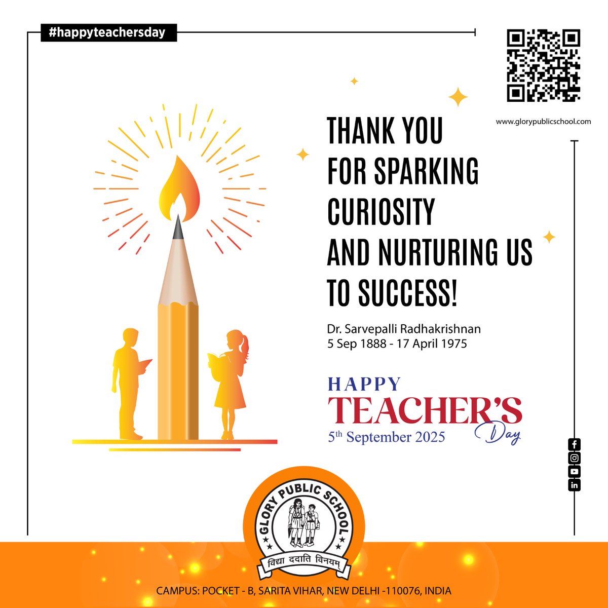 PublicGlory's tweet photo. 📷 Happy Teacher’s Day! 📷

At Glory Public School, we honor the guiding lights who spark curiosity, nurture wisdom, and inspire success. 📷📷 Just like a pencil ignites ideas into reality, teachers ignite young minds with knowledge, values, and dreams. 📷 https://t.co/j5vhzRJBwb