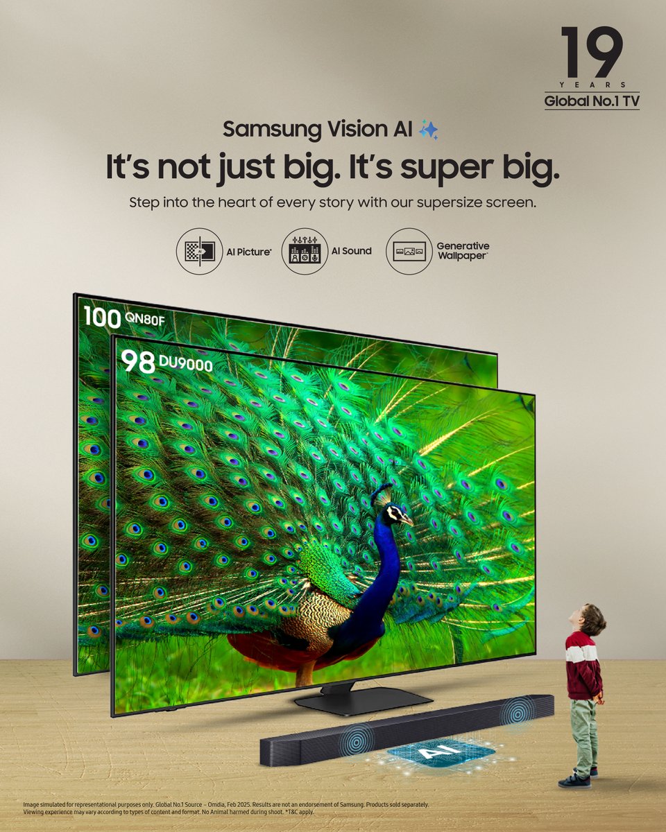 The super big SamsungVisionAI screen is here to make your TV viewing experience bigger. Bring home today, and experience teleported right in the heart of every scene level immersive viewing https t.co JEVSGsDfLD The super big SamsungVisionAI screen is here to make your TV viewing experience bigger