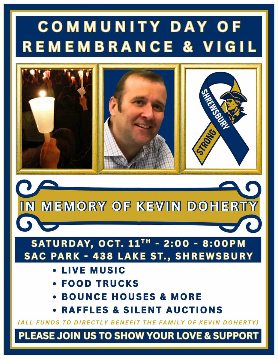 CommonNotMiddle's tweet image. Fundraiser and vigil for Kevin Doherty, the Shrewsbury father who was allegedly shot and killed by Snehal Srivastava after walking his son to school. 
#shrewsbury
#GUNviolence