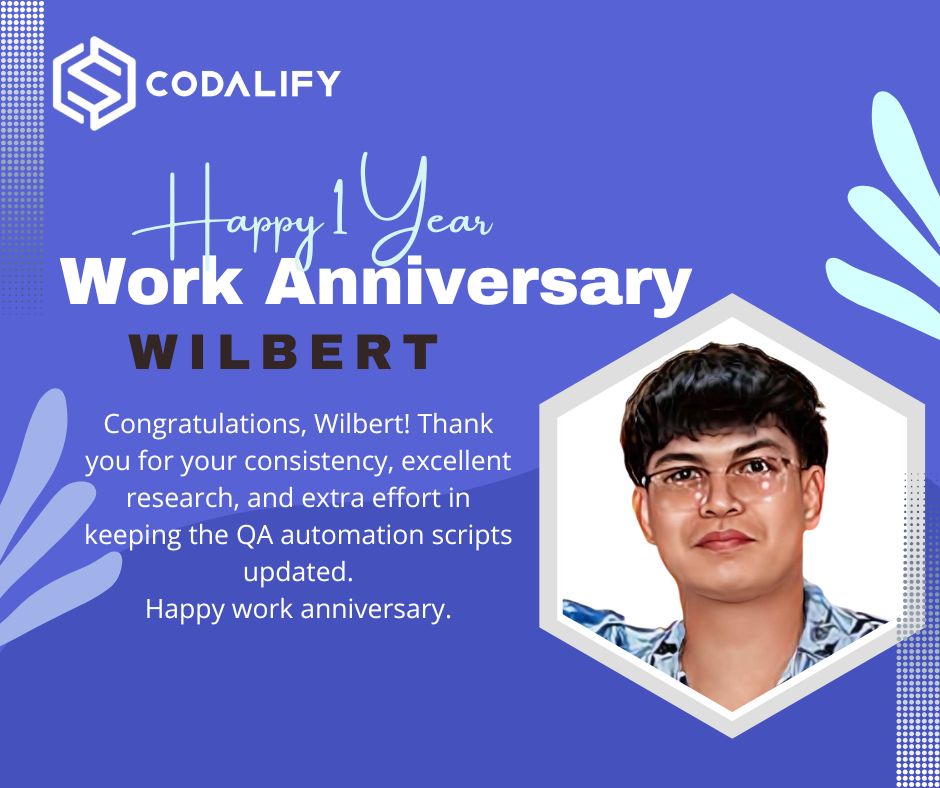 Codalify Software Development (@codalify) on Twitter photo Happy 1 work Anniversary Wilbert!
Wilbert has consistently demonstrated excellent research skills that greatly benefit with the team. 
Thank you for everything, Wilbert! Your work makes Codalify a better place.
#codalify
#ITjobsPH
codalify.com Happy 1 work Anniversary Wilbert!
Wilbert has consistently demonstrated excellent research skills that greatly benefit with the team. 
Thank you for everything, Wilbert! Your work makes Codalify a better place.
#codalify
#ITjobsPH
codalify.com