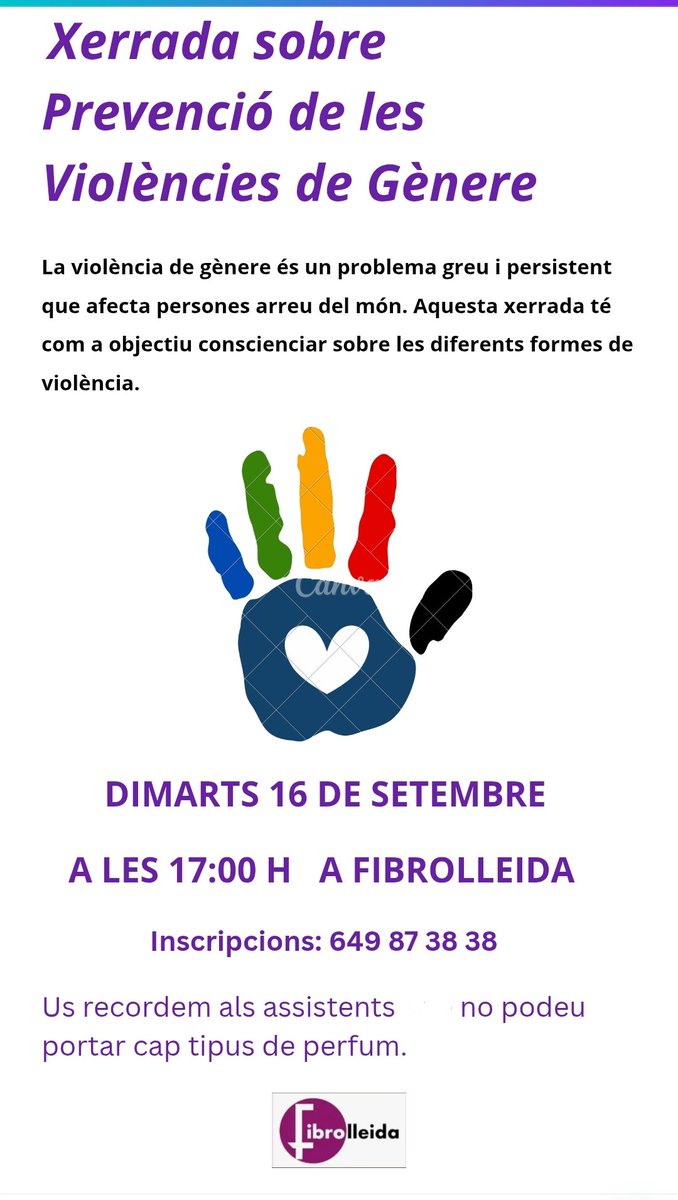 <a href="/FibrolleidaS/">Fibrolleida_ssc</a> organitza aquesta xerrada a Centre Cívic a Cappont oberta a tothom.
C/Alfons II,14 bxos. 
<a href="/lleida/">lleida</a>  <a href="/doneslleida/">Doneslleida</a> <a href="/consellpacients/">Consell Consultiu de Pacients de Catalunya</a> <a href="/paerialleida/">Ajuntament de Lleida</a> <a href="/Fesalut/">Fesalut</a>