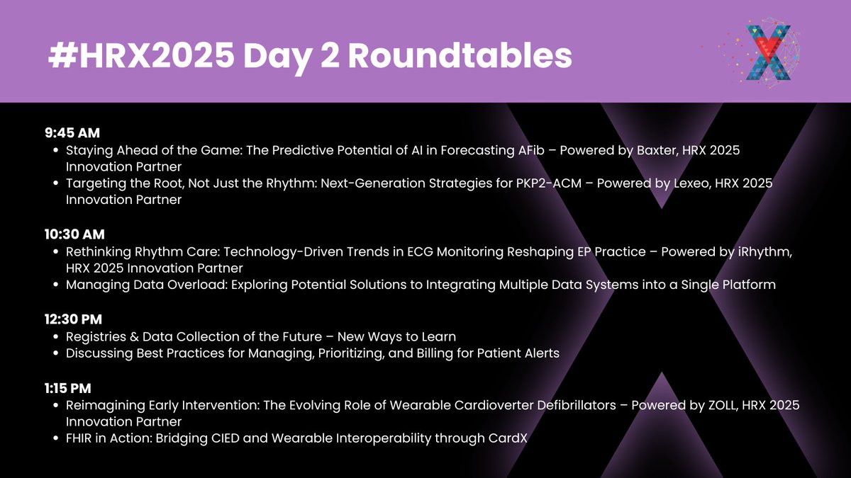 experienceHRX's tweet image. #HRX2025 Day 2 Roundtable Roundup!

Make some time to join any of these expert-led #roundtables for candid exchanges, diverse perspectives, and the chance to ask your burning questions.

Browse the full program 🔎 bit.ly/4pboRkk

@baxter_intl @Lexeo @iRhythmTech