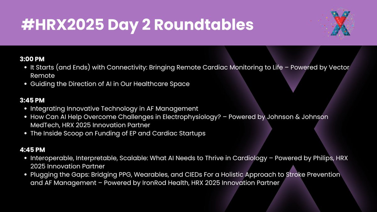 experienceHRX's tweet image. #HRX2025 Day 2 Roundtable Roundup!

Make some time to join any of these expert-led #roundtables for candid exchanges, diverse perspectives, and the chance to ask your burning questions.

Browse the full program 🔎 bit.ly/4pboRkk

@baxter_intl @Lexeo @iRhythmTech