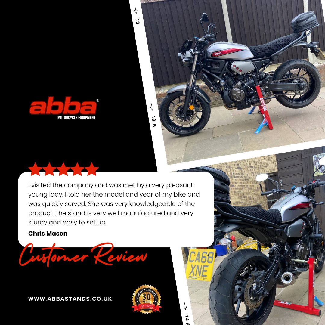 🌟 5-Star Review Alert! 🌟

Thanks to our amazing customers for the fantastic feedback! 🙌 We're proud to provide top-quality motorcycle stands and gear to make your bike maintenance easier.

Check out our products here: abbastands.co.uk

#abbaStands #MotorcycleGear