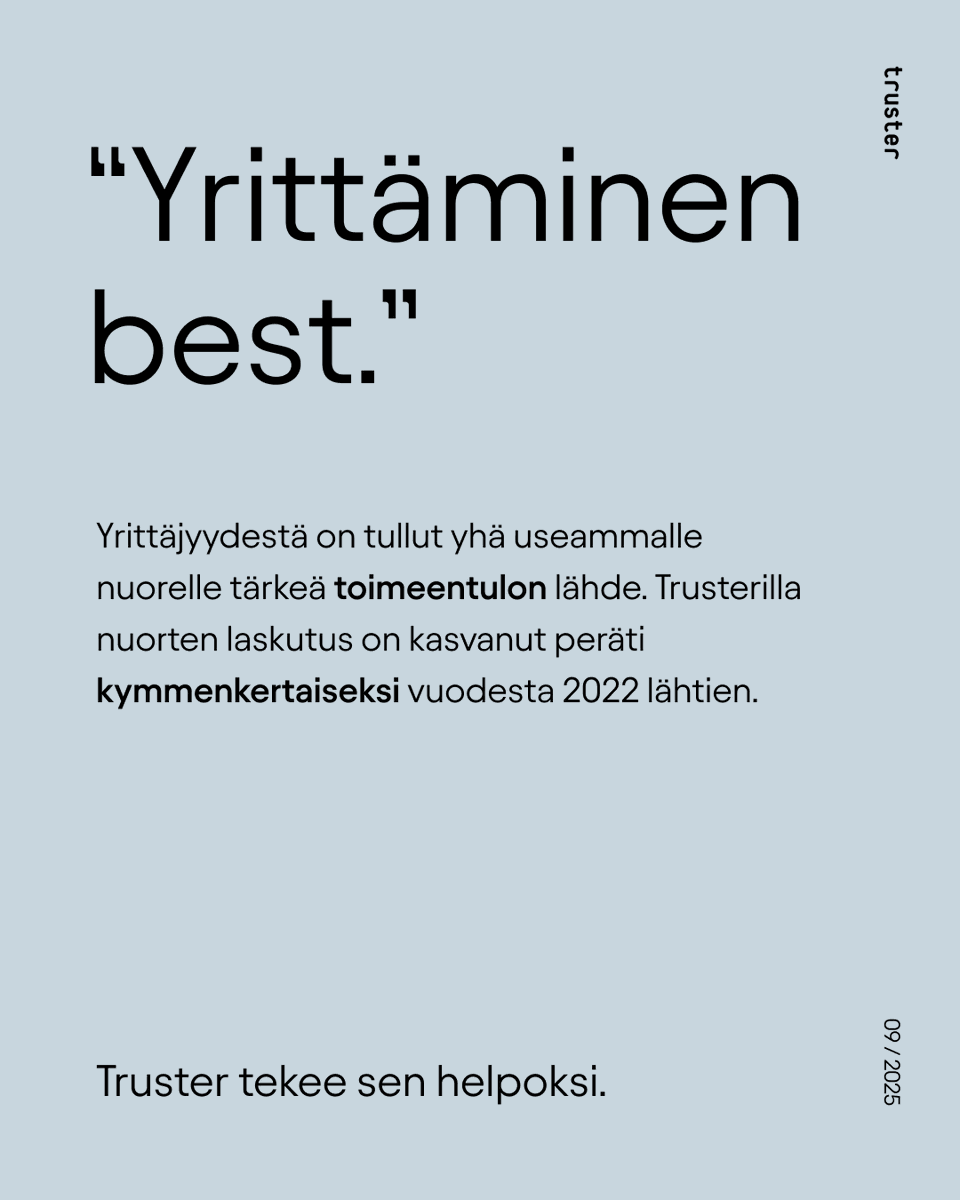 trustercom's tweet photo. Nuoret ja kasvu ovat tämän vuoden Yrittäjän päivän ytimessä – ja myös meidän datamme kertoo samaa tarinaa: kun tukea on saatavilla, yhä useampi uskaltaa ottaa ensimmäisen askeleen yrittäjyyteen. 📈

Hyvää Yrittäjän päivää! 💙 https://t.co/zLNulXPdqN