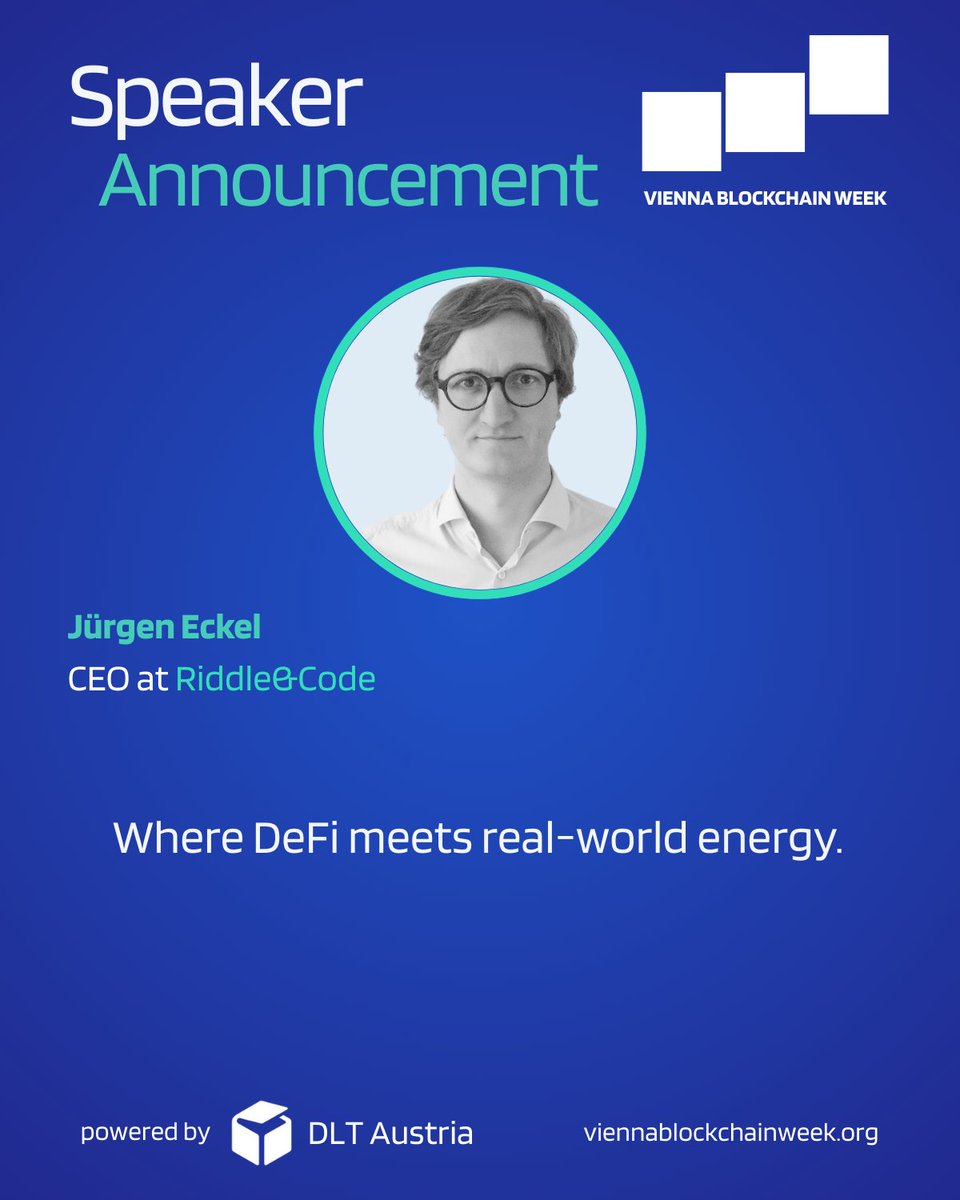ED (@_ed_prinz) on Twitter photo 🟢 Speaker Announcement – Vienna Blockchain Week 2025 🚀
We are thrilled to welcome Jürgen Eckel, CEO of <a href="/riddleandcode/">Riddle&Code</a>, to the stage at Vienna Blockchain Week 2025!
Jürgen will present how the RDDL protocol is transforming green energy investment by bridging #DeFi and 🟢 Speaker Announcement – Vienna Blockchain Week 2025 🚀
We are thrilled to welcome Jürgen Eckel, CEO of <a href="/riddleandcode/">Riddle&Code</a>, to the stage at Vienna Blockchain Week 2025!
Jürgen will present how the RDDL protocol is transforming green energy investment by bridging #DeFi and