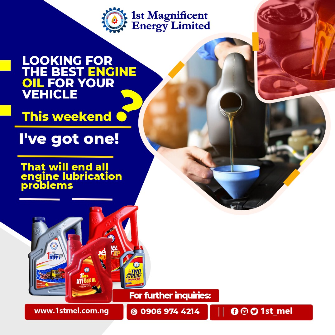 1stMelEnergy's tweet image. 1stmel!  We are that one engine oil brand that solves all lubrication challenges 

DM today to get a lasting solution
to that constant engine oil challenge.

#1stmel 
#engineoilsolutions 
#engineoilservice 
#engineoilchange