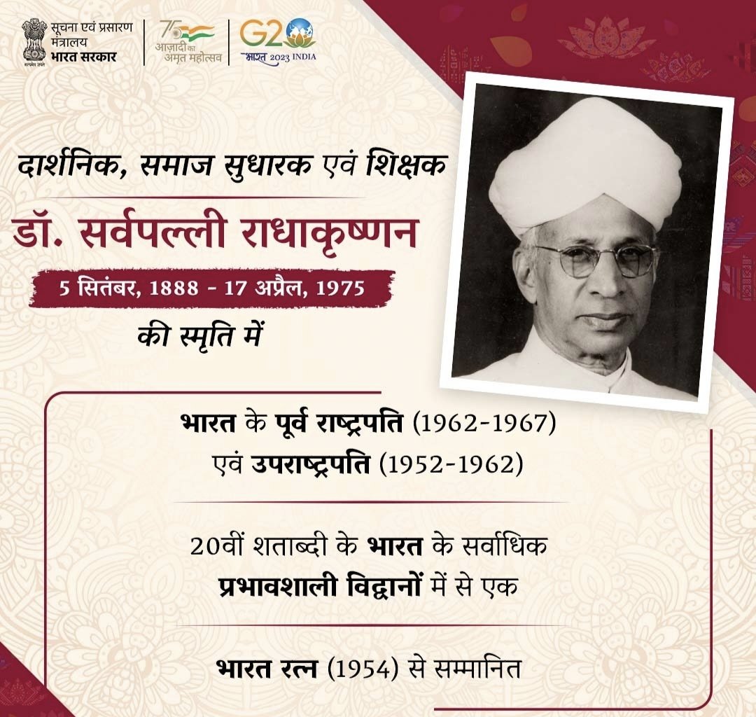 VishalRajShodhi's tweet image. महान शिक्षाविद् ,दार्शनिक, समाज सुधारक, संस्कृति विद् एवं शिक्षक भारतीय गणराज्य के पूर्व राष्ट्रपति भारत रत्न डॉ सर्वपल्ली राधाकृष्णन जी की जयंती पर शत-शत नमन 🪔🌸🇮🇳

#SarvapalliRadhakrishnan
#सर्वपल्लीराधाकृष्णन