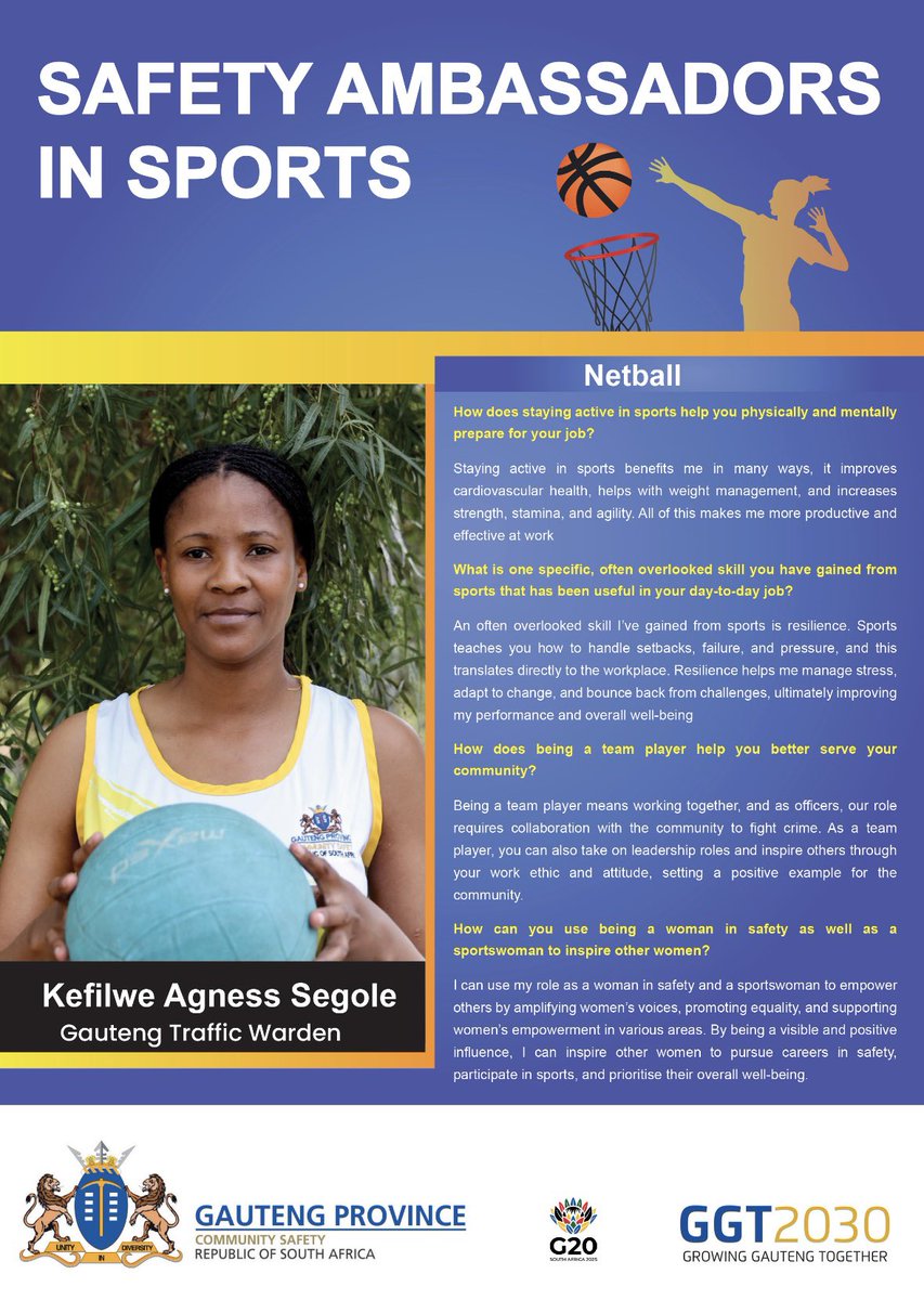 GP_CommSafety's tweet image. Safety Ambassadors in Sports

Safety ambassadors who are also active in sports highlighting how staying involved in physical activities helps them remain prepared both physically and mentally for their duties. 

#GrowingASaferGauteng #TakeCharge