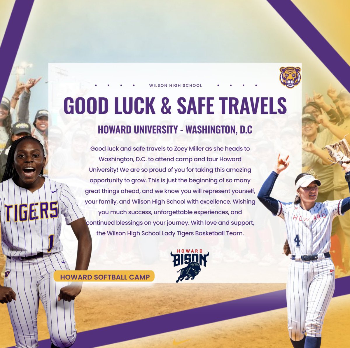 SC ✈️ DC 
•
•
Good luck and safe travels to our 5’6 G Zoey Miller as she heads to Howard University for their Elite Softball Camp and campus tour! 
•
•
#WeAreWilson