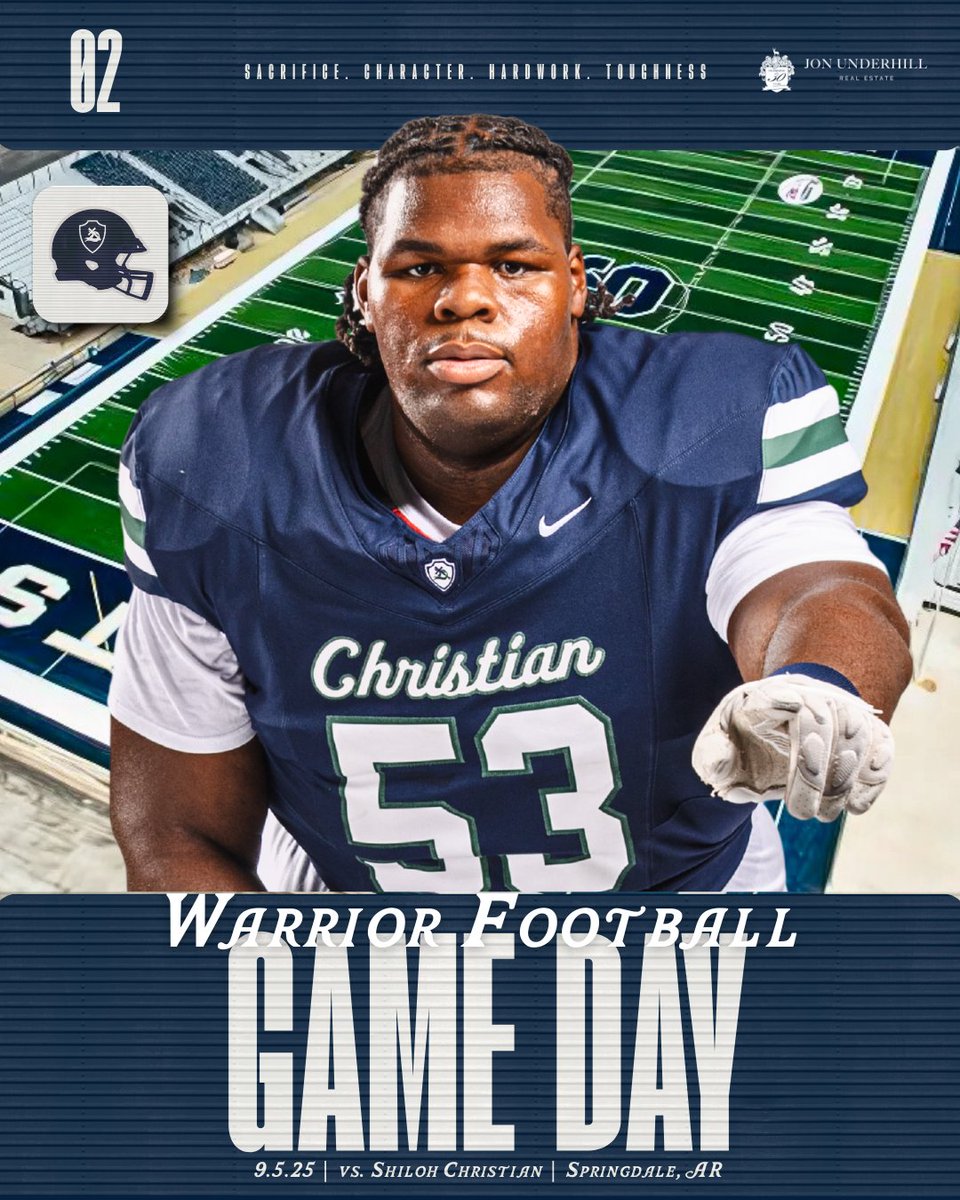 FOOTBALL GAME DAY

Warrior Football heads to Northwest Arkansas tonight to take on the Shiloh Christian Saints. Kickoff set for 7:00. 
📺 youtube.com/@lrcaathletics 

PRESENTED BY JON UNDERHILL REAL ESTATE