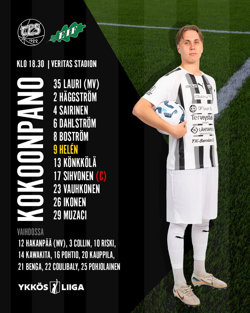 ⚫️ TPS TÄNÄÄN ⚪️

Päävalmentaja Ivan Piñol on nimennyt kokoonpanon Ykkösliigan otteluun TPS–EIF.

📺 Ruutu näyttää ottelun suorana lähetyksenä.

#FCTPS #Ykkösliiga