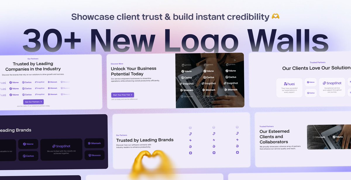 modulify's tweet image. Show you’ve worked with the best. 💪
We've just dropped new brand-ready logo layouts. ✨
Paste them into @webflow in seconds.