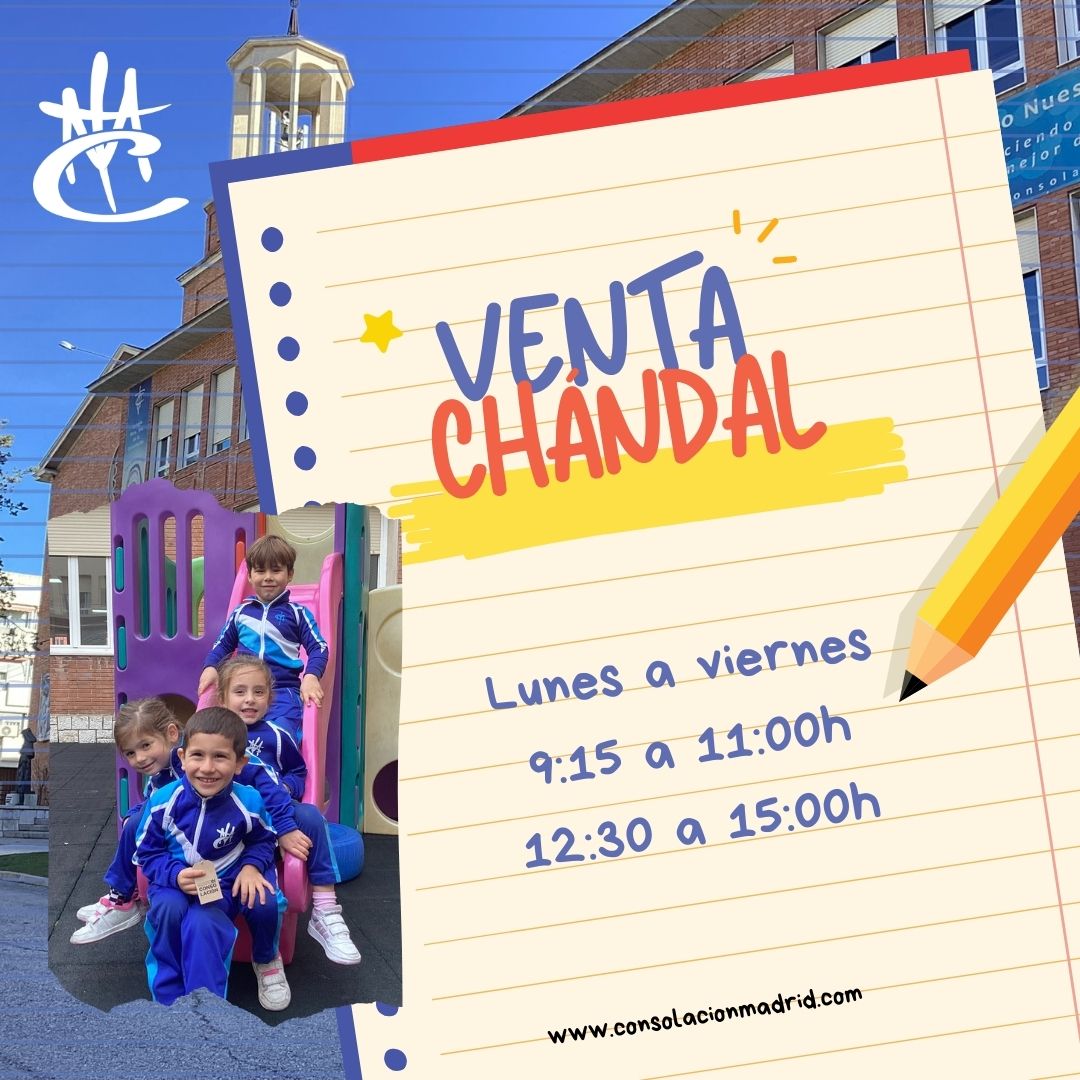 A partir del lunes 8 de septiembre se pueden adquirir las equipaciones de Educación Física en el colegio. Este es el horario en el que os esperamos en la portería del colegio.
#Incondicional #ConsolaciónEduca