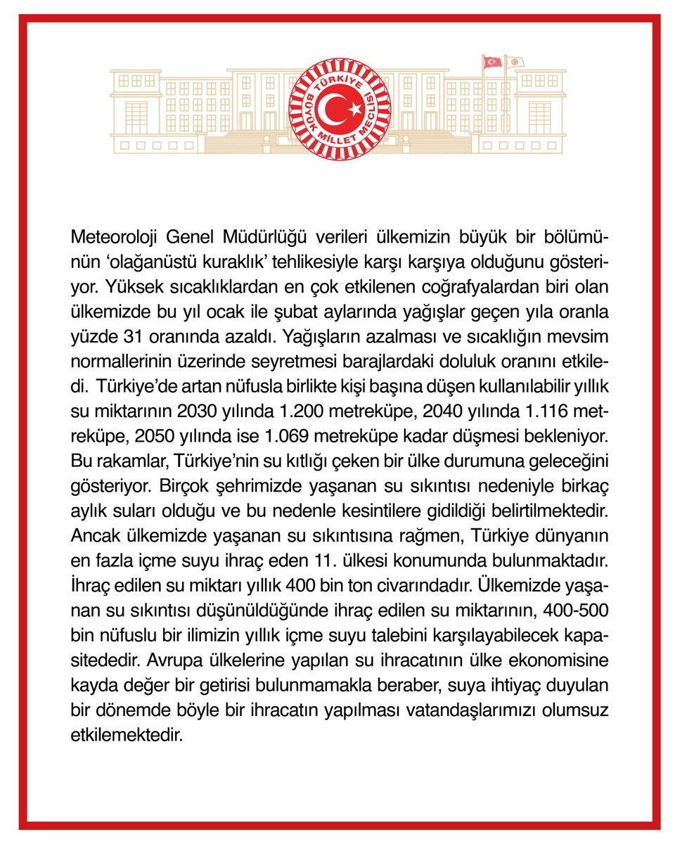 rprefahpartisi's tweet photo. Ülkemizin karşı karşıya olduğu su sorununa ilişkin yazılı soru önergemiz Genel Başkan Yardımcımız ve İstanbul Milletvekilimiz Doğan Bekin tarafından TBMM’ye sunulmuştur. https://t.co/I5rtf4QwB9