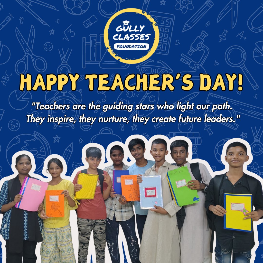 gullyclasses's tweet image. 🌸📚 Happy #TeachersDay! 🙏💙
Teachers do more than teach—they inspire, guide, and shape futures.
Thank you to every teacher, in and out of classrooms, for being true changemakers! 🌍✨
#RespectForTeachers #GullyClassesFoundation #Gratitude #Changemakers