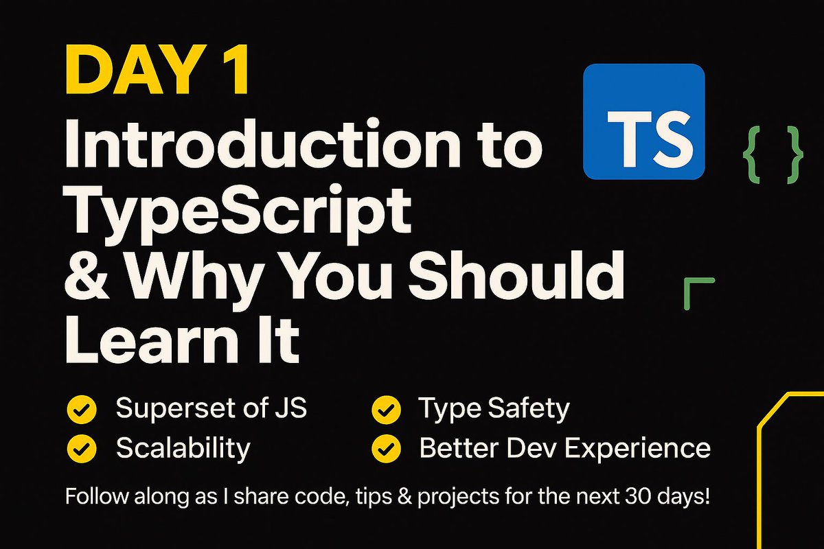 Aftab4155's tweet image. Day 1 of #30DaysOfTypeScript
What is TypeScript & Why Learn It?
✅ Superset of JS
✅ Type Safety
✅ Scalability
✅ Better Dev Experience
Follow along as I share code, tips & projects for the next 30 days! 🧑💻✨
#100DaysOfCode #TypeScript
