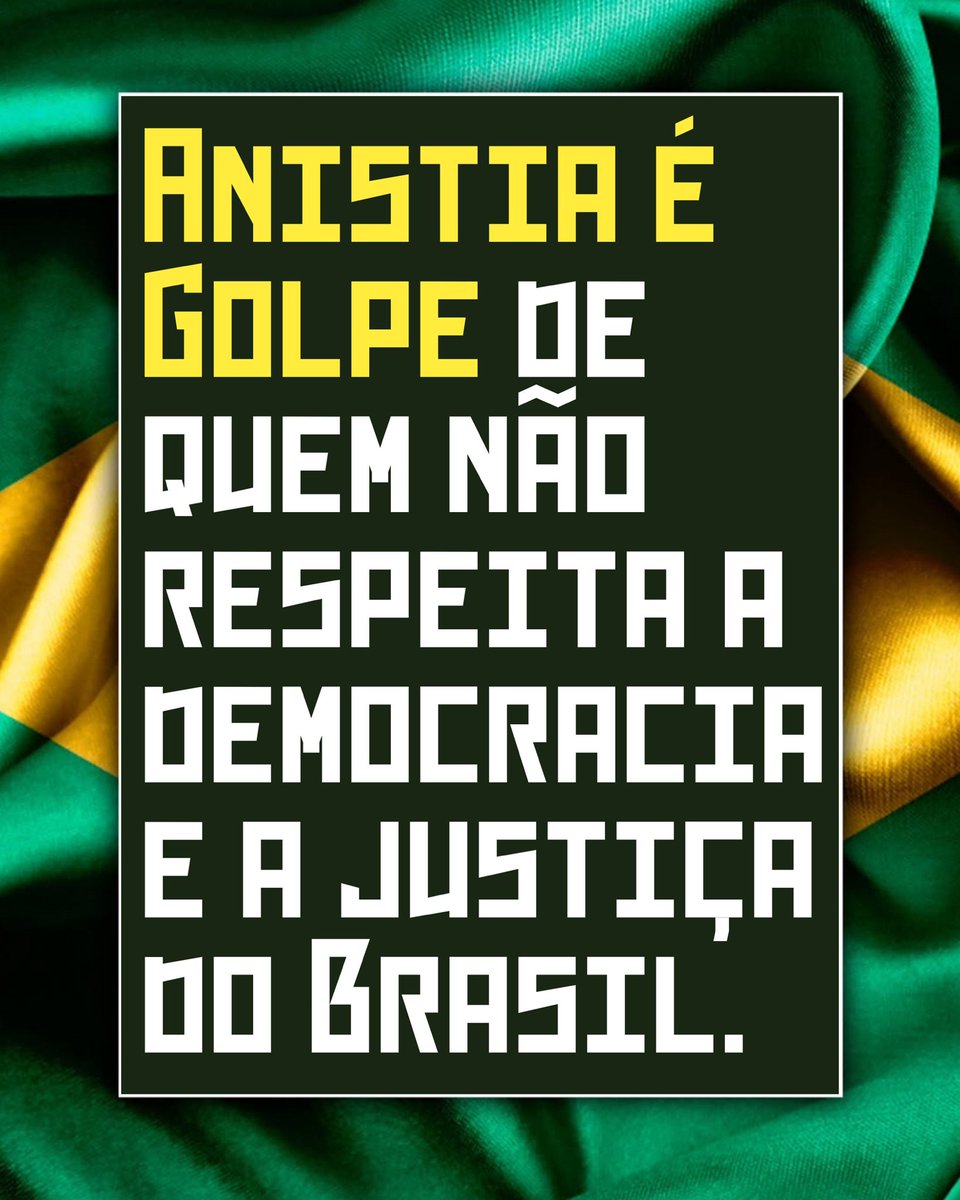 Anistia é golpe de quem não respeita a democracia e a justiça do Brasil.
BRASIL CONTRA ANISTIA