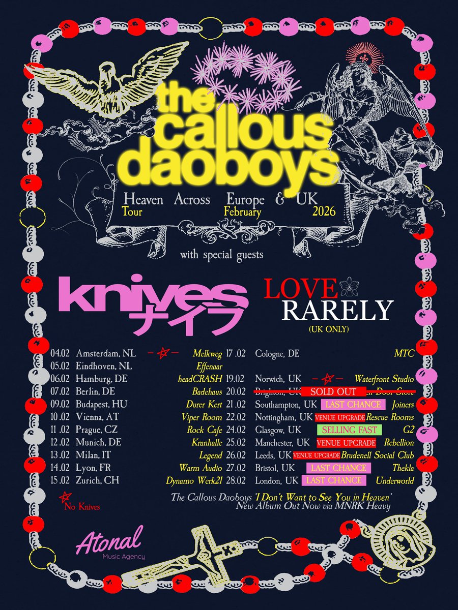 VENUE UPGRADES FOR NOTTINGHAM, MANCHESTER, AND LEEDS.

I think there’s 4 tickets left in London. God this is gonna be fun.