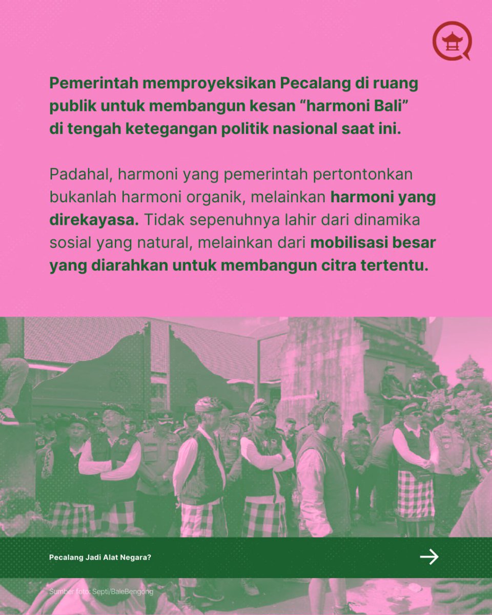 Penulis opini punya visi sebagai generasi penerus Bali bahwa pecalang jangan jadi alat politisasi atau kepentingan elit negara. Tapi pecalang sebagai kearifan lokal dan medium kebudayaan.