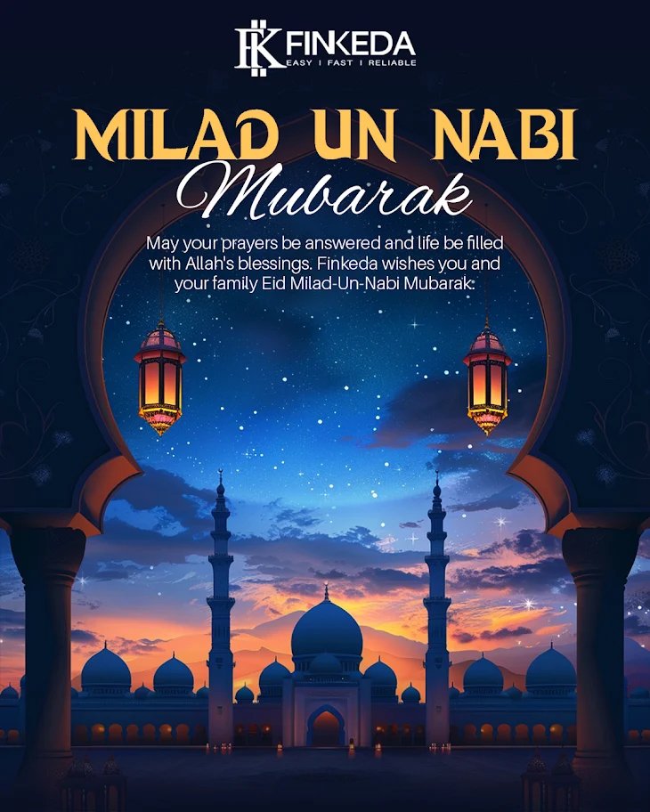 On this blessed day of Eid Milad-Un-Nabi, may your life be filled with peace, prosperity &amp; Allah’s blessings. 
From Finkeda – Eid Milad-Un-Nabi Mubarak.
Jab baat paise ki ho, to sirf Finkeda
 finkeda.com

#Finkeda #EidMiladUnNabi #jabbaatpaisekihotosirffinkeda