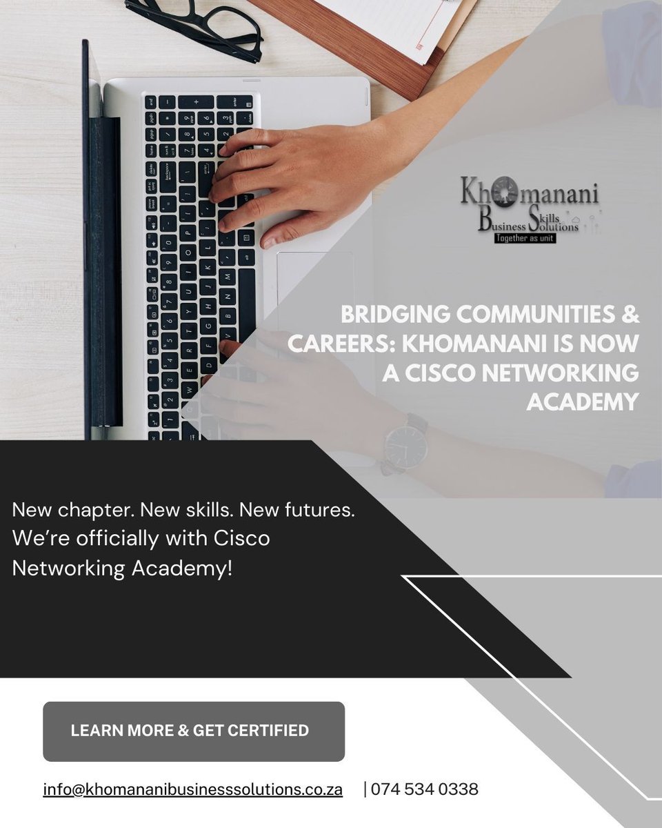 KhomananiBSS's tweet image. Khomanani Business Skills Solution is now a Cisco Networking Academy!

Enquire to learn more - info@khomananibusinesssolutions.co.za 

#CiscoAcademy #Khomanani #TechCareers #FutureStartsNow
