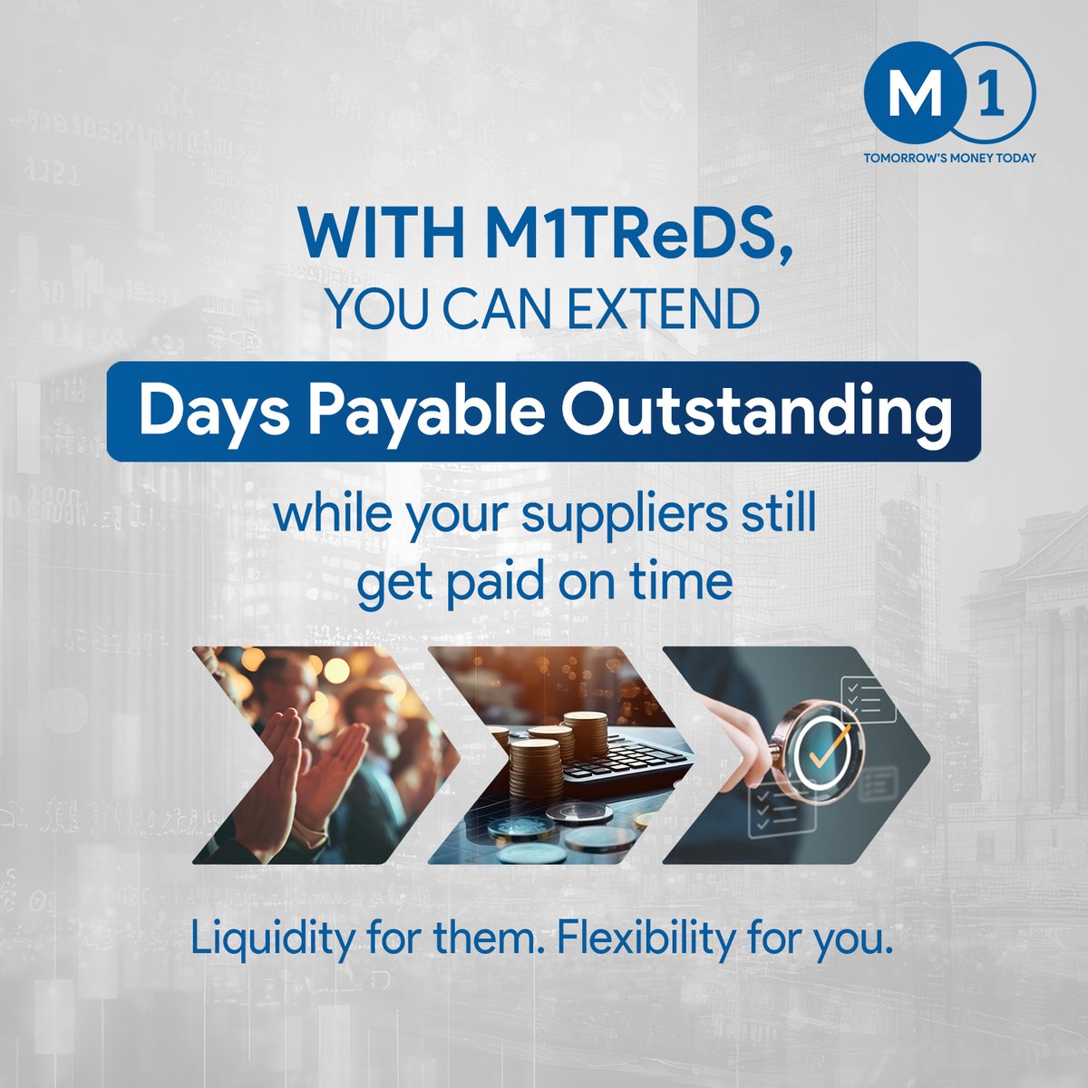 M1xchange's tweet image. Most buyers want longer payment cycles.
Most MSMEs need faster payments.
TReDS bridges this gap.
By joining M1xchange, corporates can extend DPO without disrupting vendor cash flow; preserving liquidity at both ends.
#M1xchange #TReDS #MSMEs #WorkingCapital #CashFlow