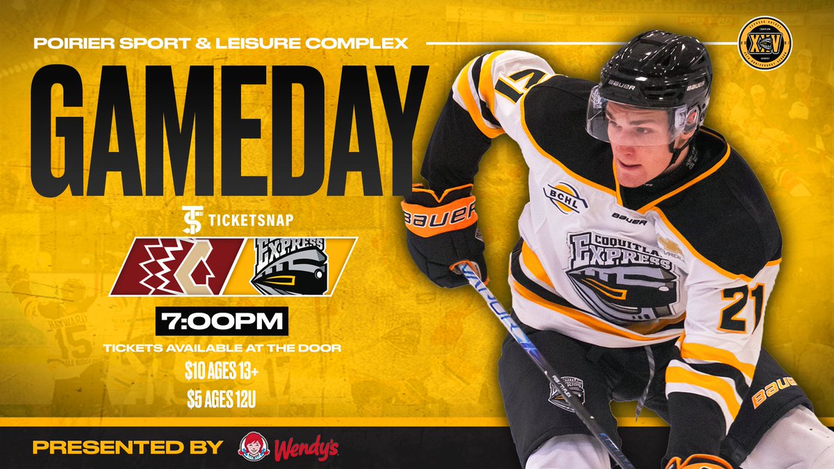 IT'S GAMEDAY!

Pre-season action rolls on back at the Train Station!
🗓️ Sep. 5th, 2025
🕛 7:00 PM PST
📍 Porier Sport &amp; Leisure Centre
🆚 Chilliwack Chiefs
🎟️ Tickets available at the door!
📺 FloHockeyTv