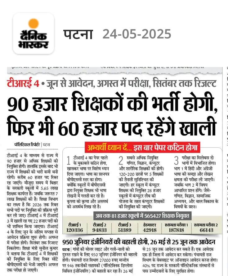 DeepankajKumar1's tweet photo. इतनी रिक्तियां होने के बाद भी 
रिक्तियां घटीं तो सरकार हटी

1 लाख से अधिक पदों के लिए जल्द से जल्द विज्ञापन जारी किया जाए। 
#IncreaseBPSCTRE4Vacancy

@NitishKumar @CMBiharNK 
@sunilkbv @samrat4bjp 
@VijayKrSinhaBih 
@BiharEducation_ 
@VijayKChy https://t.co/GUWvWuQF8I