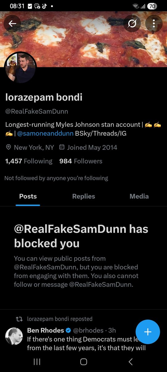 This kant ( <a href="/RealFakeSamDunn/">glengarry glen bishop</a> ) has blocked me because I suggested that Hamas free the hostages....
It doesn't make any difference to me because I have no idea who he is, and I wasn't following him.