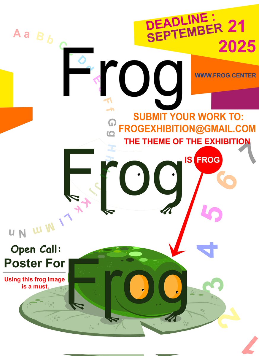 thefrogfestival's tweet photo. Open Call Poster For Frog Exhibition 
Find the Frog is a fictional character appearing in Frog Wins Toys and Education Puzzle comic books published by Frog Center. The character was created by writer and artist Alayin Ray. It is taken from the character of the Frog, from https://t.co/zJE5M0n69M