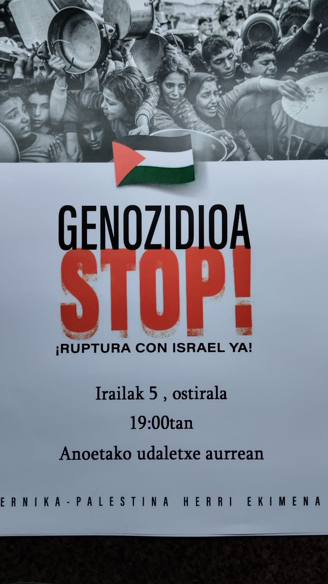 Anoetako Udalak ere Gernika-Palestina herri ekimena babesten du eta gaurko deitutako protestarako deia egiten du