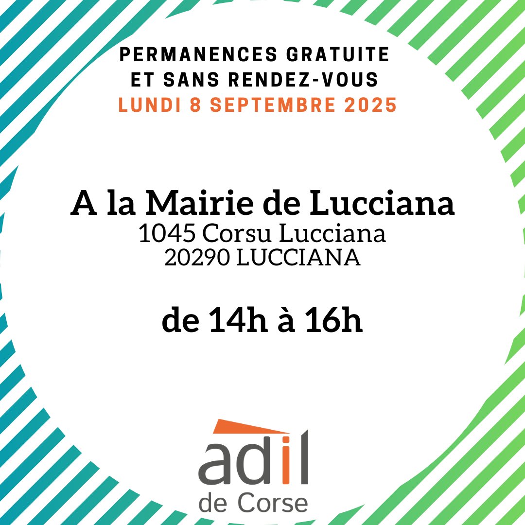 L'ADIL de Corse se déplace le lundi 8 septembre 2025 à la Mairie de Lucciana de 14h à 16h pour vous renseigner.
Le juriste sera présent pour vous informer gratuitement sur toutes les questions relatives au logement et à l'habitat.
04 95 20 85 25 à Ajaccio
04 95 58 15 32 à Bastia