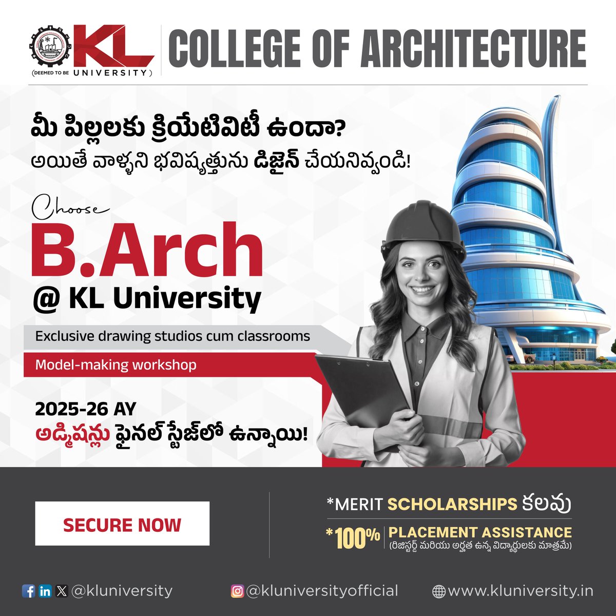 kluniversity's tweet image. Turn your passion for design into reality with the B.Arch program at KL University. From skyscrapers to sustainable homes, learn to create structures that inspire generations. 

kluniversity.in/admissions-202…

#KLU #barchadmissions #bachelorofarchitecture