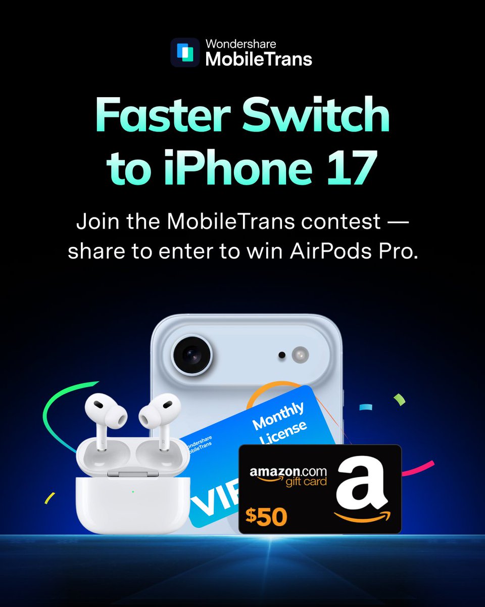 WS_MobileTrans's tweet image. Join the #MobileTransContest🎁Win AirPods Pro 2!
👉 Follow @WS_MobileTrans 
👉 Like, Comment &amp;amp; Repost this post
👉 Keep it public till winners are out
📅 Sept 4 – 20, 2025
🏆 Winners on @WS_MobileTrans
More info: event.wondershare.com/api/s/32C
 #MobileTrans #SwitchToiPhone #iPhone17