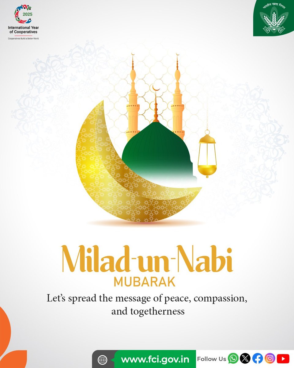 On this blessed occasion of Milad-un-Nabi, let us honor the teachings of kindness and unity.
FCI extends heartfelt wishes of peace, prosperity, and harmony to all. 

#MiladUnNabi