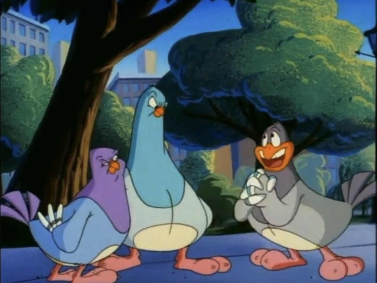 Left: A trio pigeons from Disney's Bolt. There's 3 of them, they're New  Yorkers, and one of them's named Bobby. If they were a deliberate reference  to the Goodfeathers or not is, image size:1200x900
