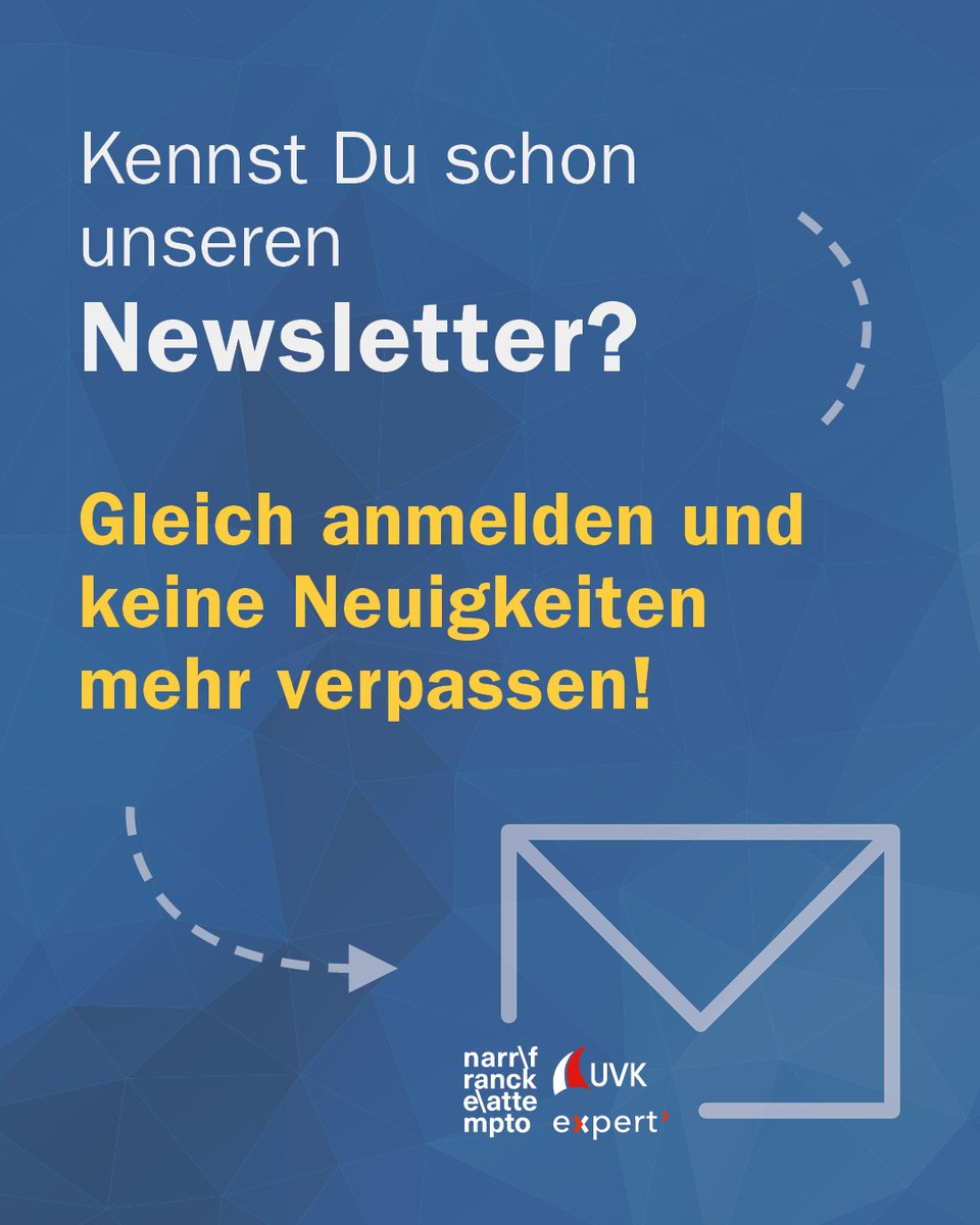 In unserem #Newsletter findest Du aktuelle Informationen zu unseren Fachbüchern und Lehrbüchern im Fachbereich #Wirtschaft und #Management:
narr.de/newsletter

#uvkverlag #Wirtschaftswissenschaften #VWL #BWL #Leadership #vernarrtinwissen