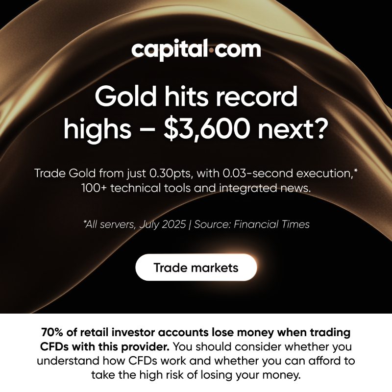 capitalcom's tweet photo. Gold moves above $3,500
Competitive spreads: Gold 0.3, Nat Gas 1.8, July 2025