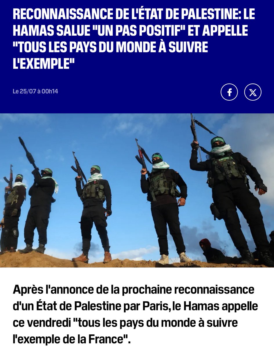 <a href="/al_petel/">Anne-Laurence Petel 🎗🇨🇵🇦🇲</a> Chère <a href="/al_petel/">Anne-Laurence Petel 🎗🇨🇵🇦🇲</a>,
Non seulement je n’évite pas, mais j’insiste : la décision d’<a href="/EmmanuelMacron/">Emmanuel Macron</a> de reconnaître la Palestine aujourd’hui, alors que le Hamas est toujours au pouvoir et que nos otages meurent dans leurs geôles, revient à récompenser le terrorisme du 7 octobre. Quant