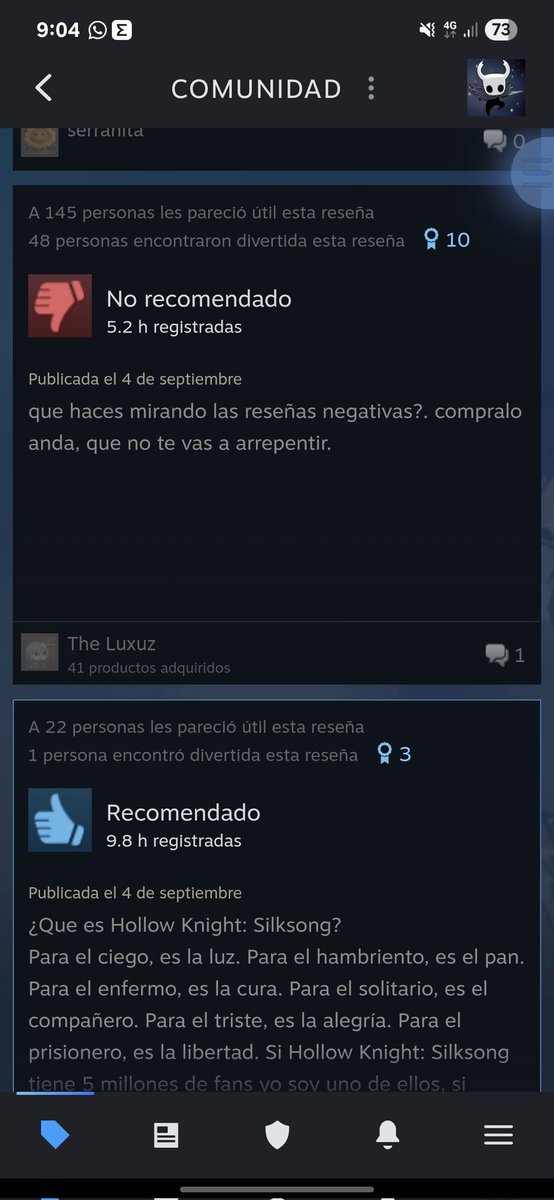 StrayKodeStudio's tweet image. Las reseñas negativas de silksong en steam son muy XD