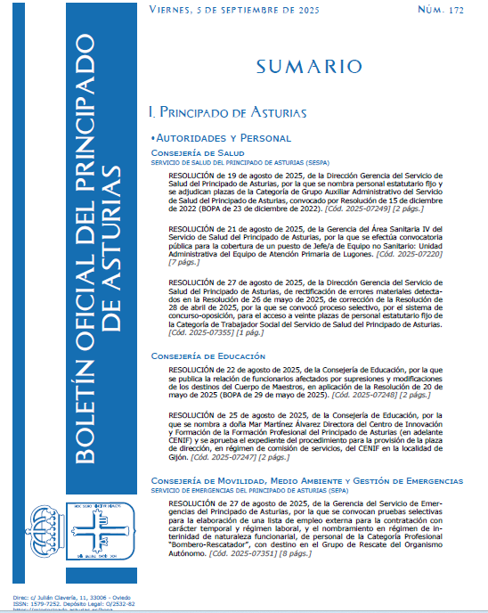 #sumarioBOPA número 172, 05/09/2025 run.gob.es/dnt24e68 #BOPA #Asturias