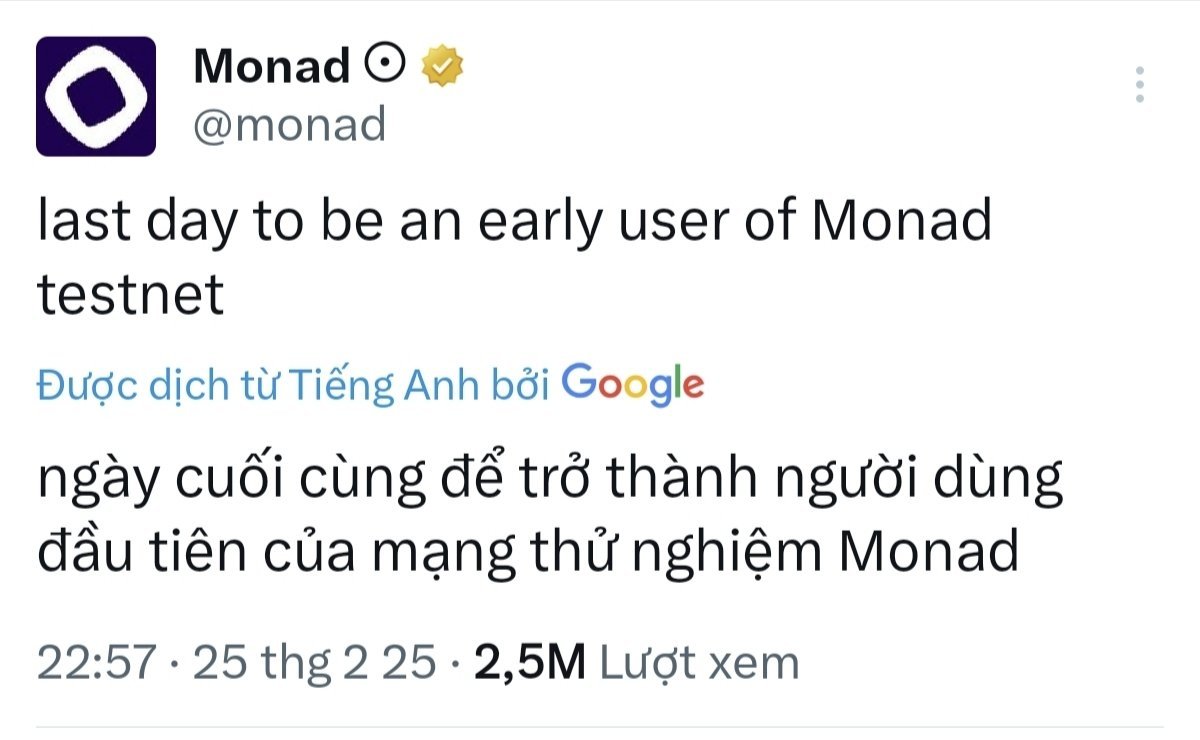 Valeridith's tweet image. Ae còn nhớ dòng Tweet này của Monad
@monad
không 🤔
Những ae tham gia Testnet trước 25/2 là người dùng đầu tiên của mạng thử nghiệm Monad 😀