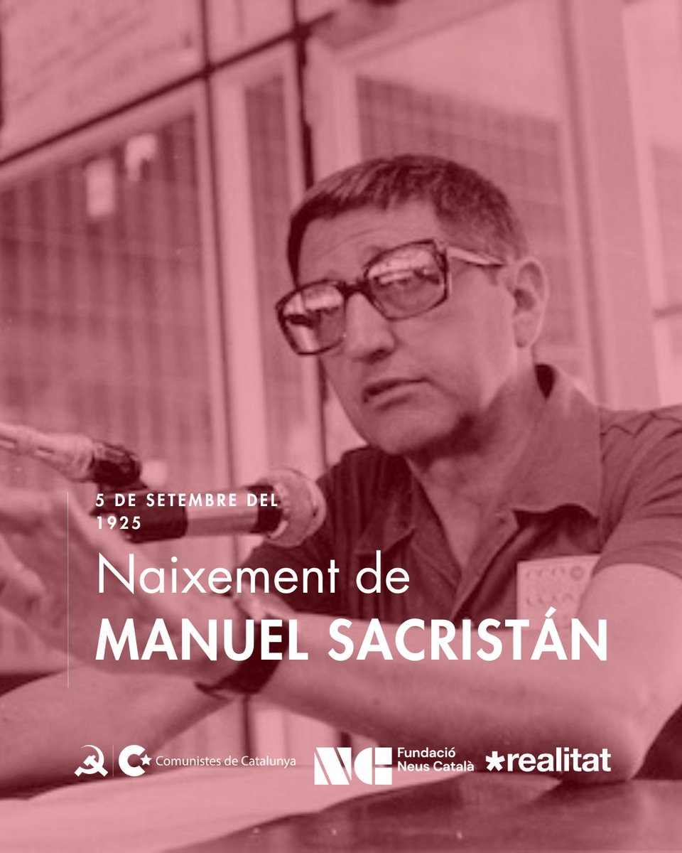 📅 Tal dia com avui de l'any 1925 va néixer Manuel Sacristán Luzón, un dels filòsofs polítics més destacats del s. XX i el referent més sòlid de la cultura marxista al nostre país.

🧵 En aquesta efemèride tan important, us presentem un fil per apropar-nos a la seva persona.