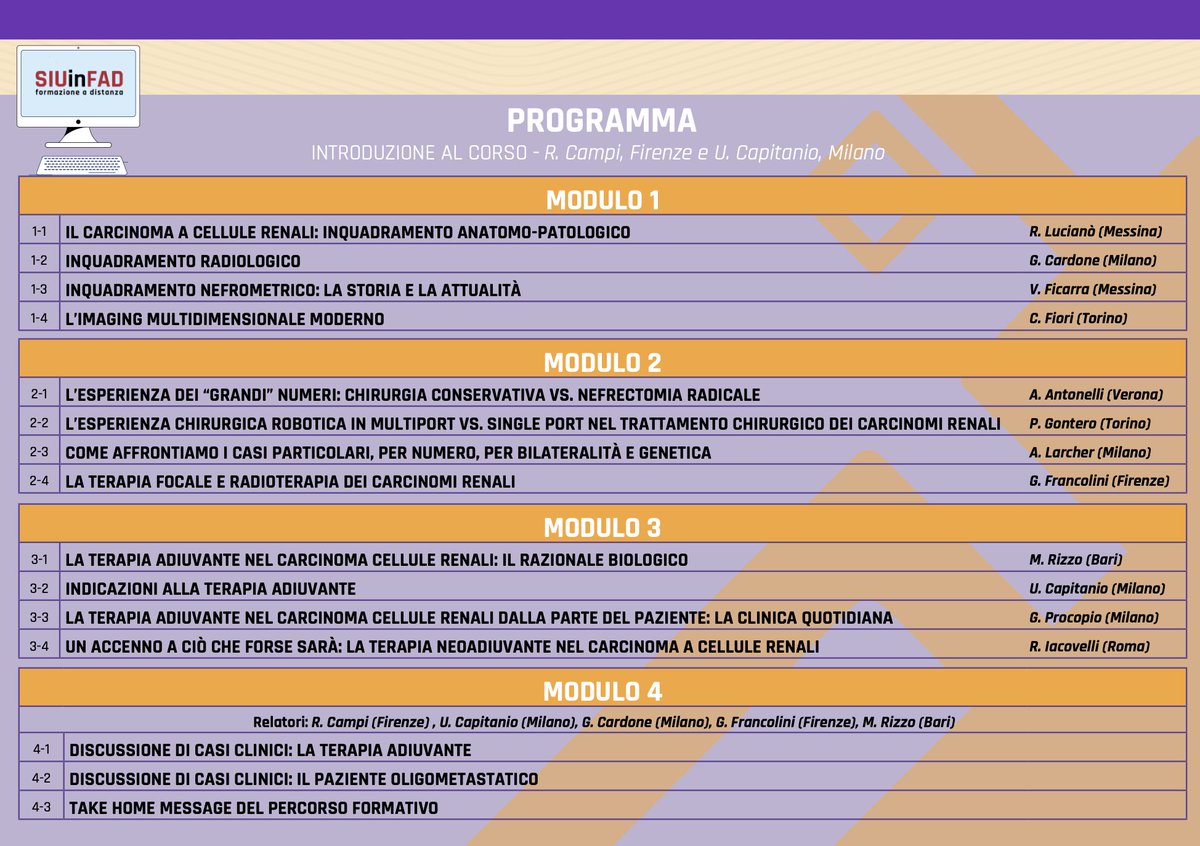 The online #FAD course (5 ECM credits) on "modern #multidisciplinary approach to #renal #cancer" promoted by <a href="/SIU_Italia/">Società Italiana di Urologia</a> is online 

To register: 👉ecm.siu.it/front/single/2…

🎓Several experts from multiple specialties 
🇮🇹 Italian language 
📆Accessible until June 2026
📺Video