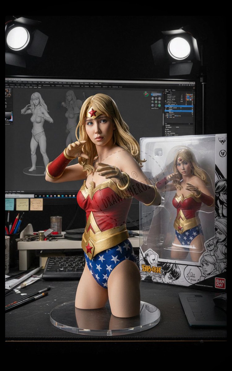 lightnight2012's tweet image. @tohrusakata @giga_una7 @giga_web @heroinetokusats @ZENRAMANIAC 
もうすぐGiga社の30周年ですね！ファンとしてお祝いの気持ちを込めて、私たちのクラシックな金髪のワンダーレディの写真をシェアします。彼女の際立った美貌と、スーパーヒロインのような力強い眼差しが印象的です。

oringally…