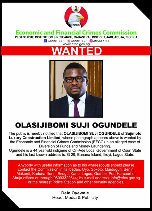 EFCC Declares Olasijibomi Ogundele Wanted