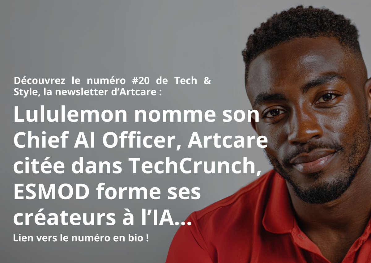 🚨 Nouveau Tech &amp; Style by Artcare !
IA, mode &amp; culture :
✦ Lululemon nomme un Chief AI Officer
✦ 600 M€ investis au Portugal dans l’IA footwear
✦ Artcare citée dans <a href="/TechCrunch/">TechCrunch</a> sur les mannequins virtuels
🔗 artcarenewsletter.substack.com/p/nomination-d…